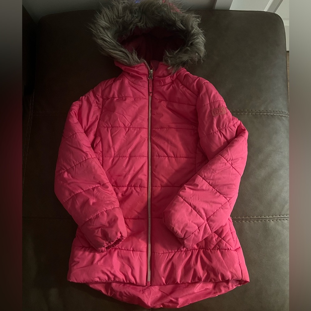 RM by Mrosemont Performance Girls Pink Kids Puffer Jacket with Faux Fur Hood
